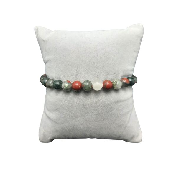 Artisan Jewelry - African Bloodstone Beaded Bracelet 6mm Green Red Jasper Gemstone Stretch Unisex